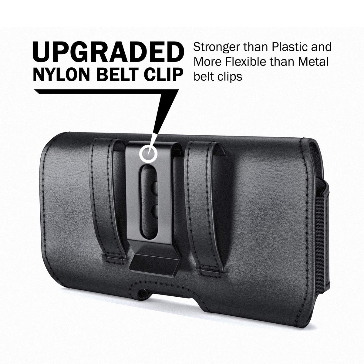DeBin Holster for Large iPhone Plus, Pro Max Models 16 15 14 13 12 11 Xs Max – Leather Cell Phone Belt Holder Case with Clip, Carrying Pouch Cover Fits Phone with Case on, Black
