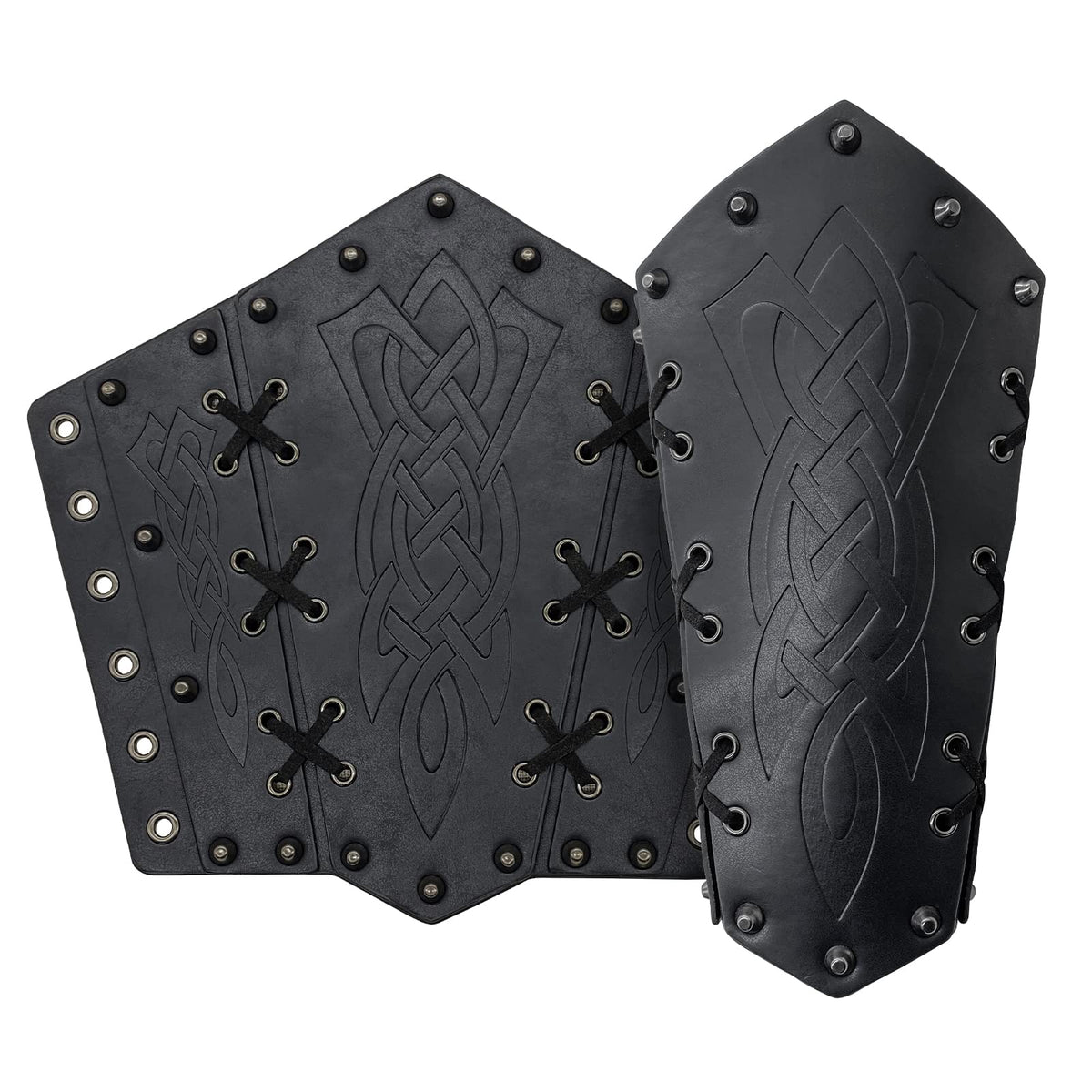 HiiFeuer Medieval Embossed Arm Bracers, Retro Faux Leather Knight Arm Gauntlets, Vintage Renaissance Arm Guards (Black A)