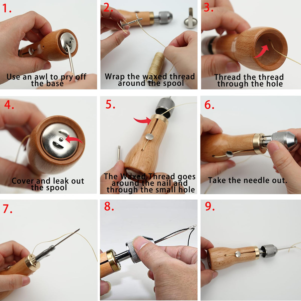GTAAOY Professional Sewing Awl Kit, Portable Leather Sewing Awl Thread Kit with Straight Bent Needles Rolls Waxed Threads Small Screwdriver Yarn Scissors Needle Threader Tape Measure for DIY Craft