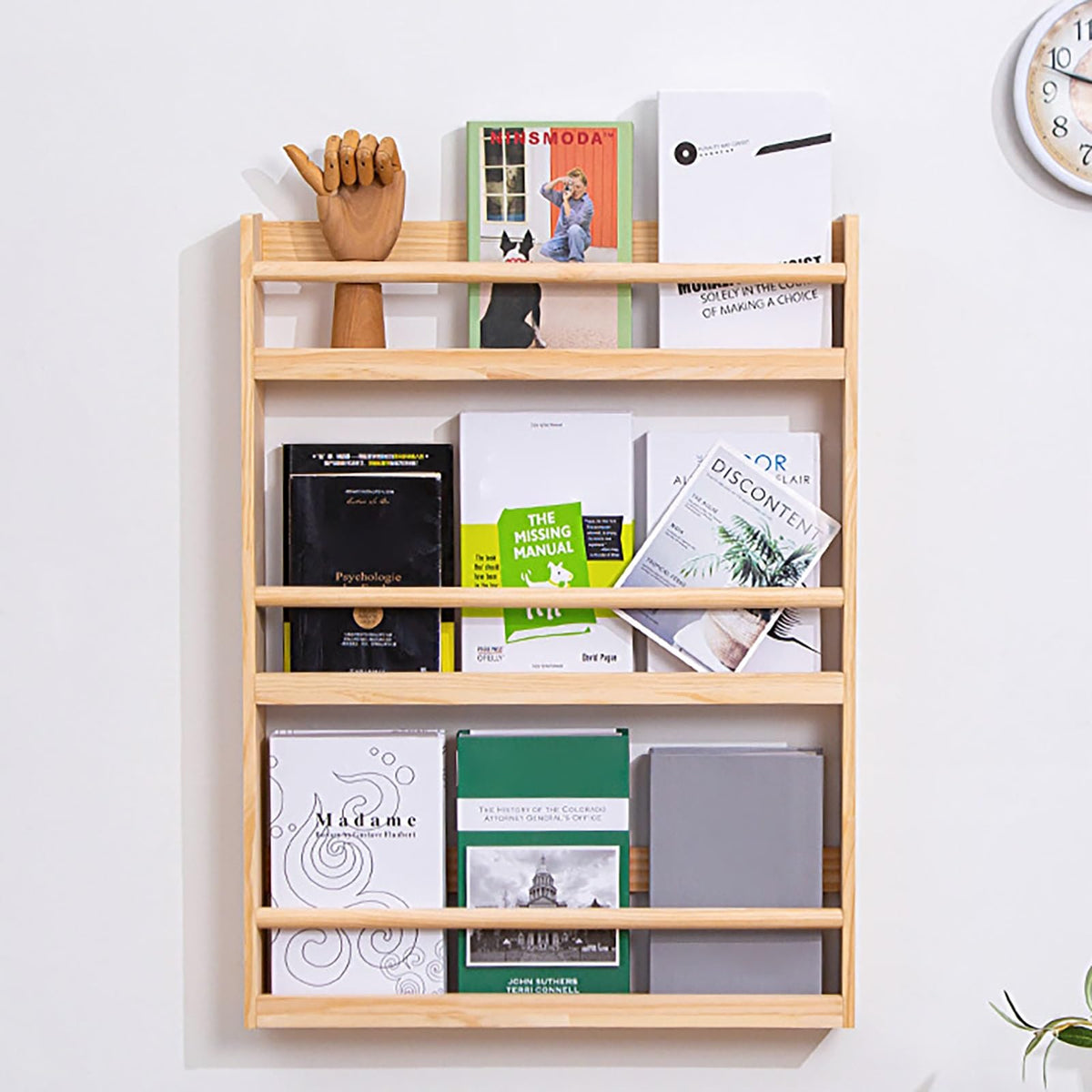 Hanging Bookshelf Magazine Rack - Wooden Magazine Holder with 3 Pockets, Folder Organizer Bin for Magazines, Books, and Newspapers - Literature Storage Solution