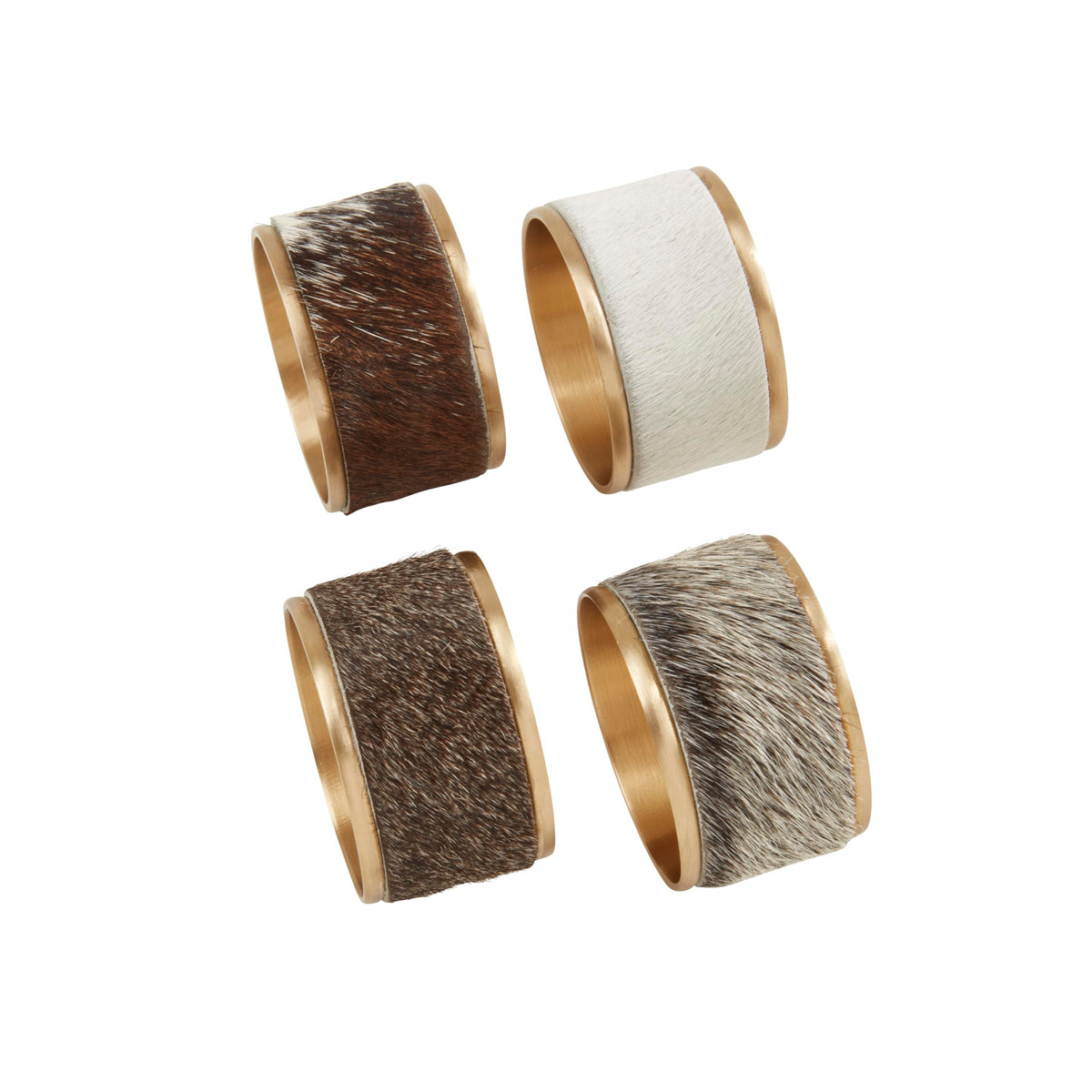 SARO Lifestyle Collection Cow Hide Napkin Rings (Set of 4), 1.5", Brown