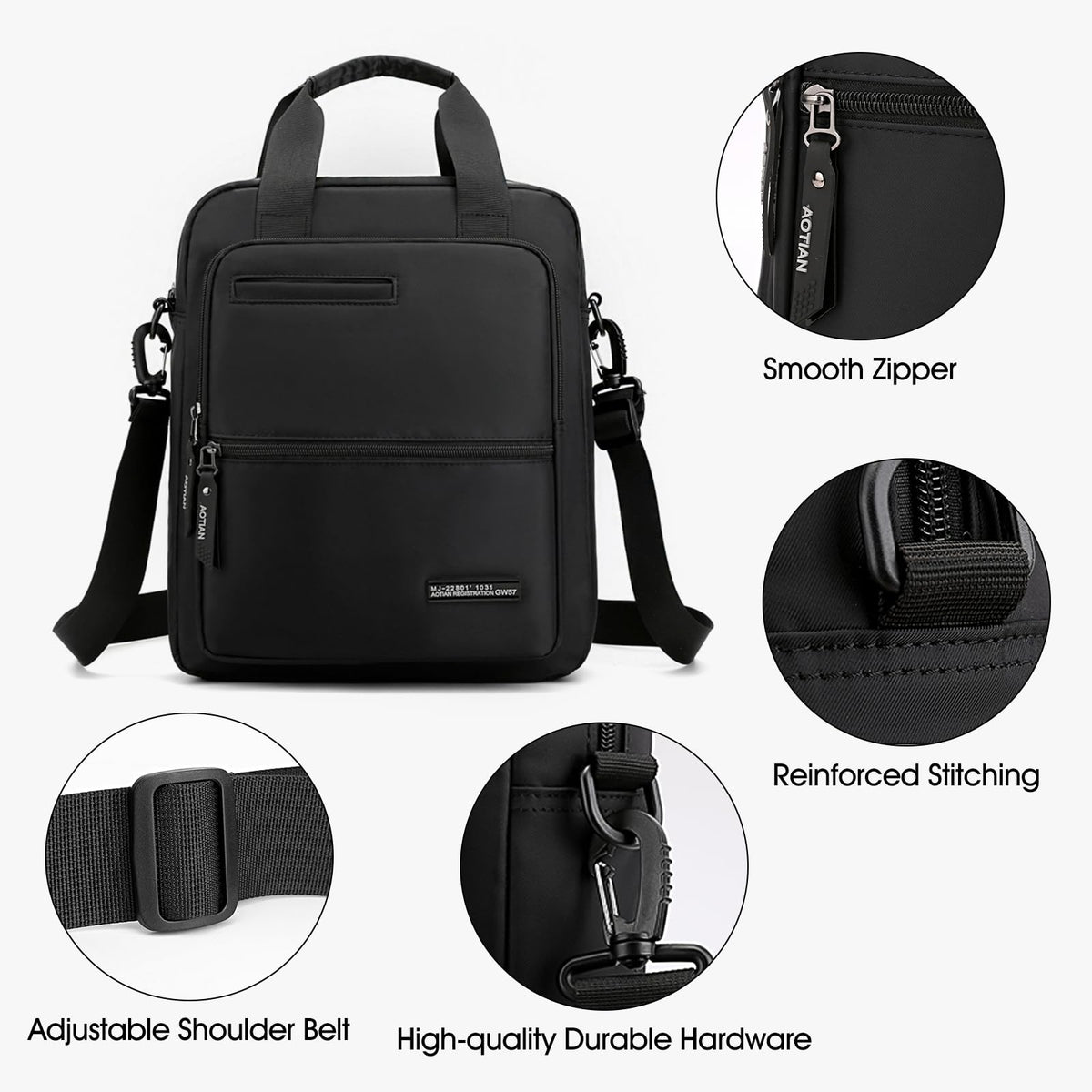 Coolymee Nylon Messenger Bag for Men,14-inch Laptop Bag Large Casual Crossbody Shoulder Bag Waterproof Handbag Lighweight Sling Pack with Adjustable Straps for Work Business Travel