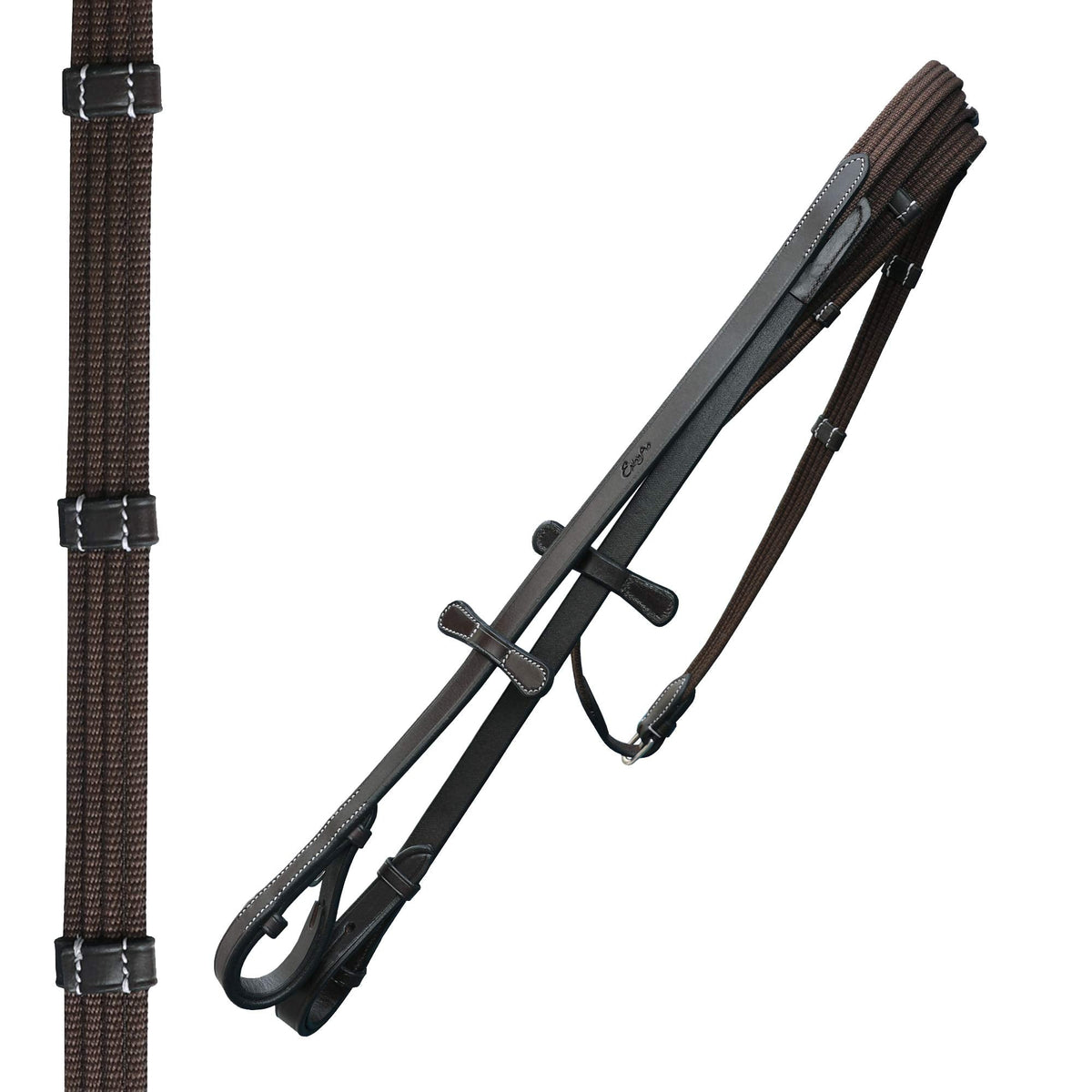 Exion Dressage Bridle with Mono Crown & Detachable Flash | Anatomical Crank Noseband, Raised Padded Browband, Calfskin-Lined Leather Dressage Bridle with Web Reins for Horses
