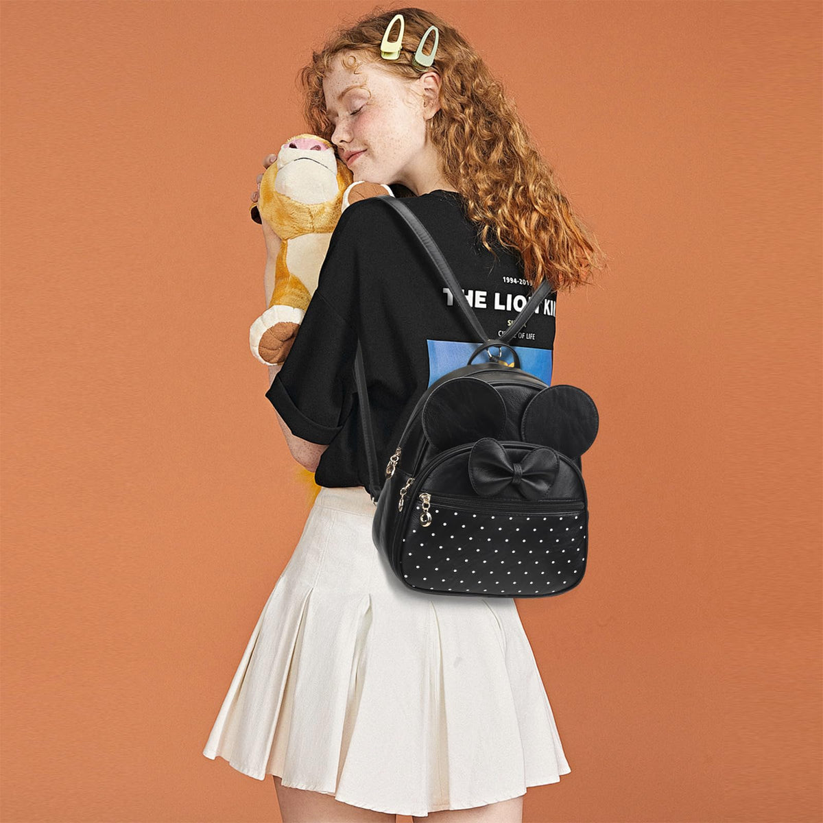 KL928 Girls Mini Backpack Bowknot Polka Dot Cute Daypacks Convertible Shoulder Bag Purse for Women (Black)