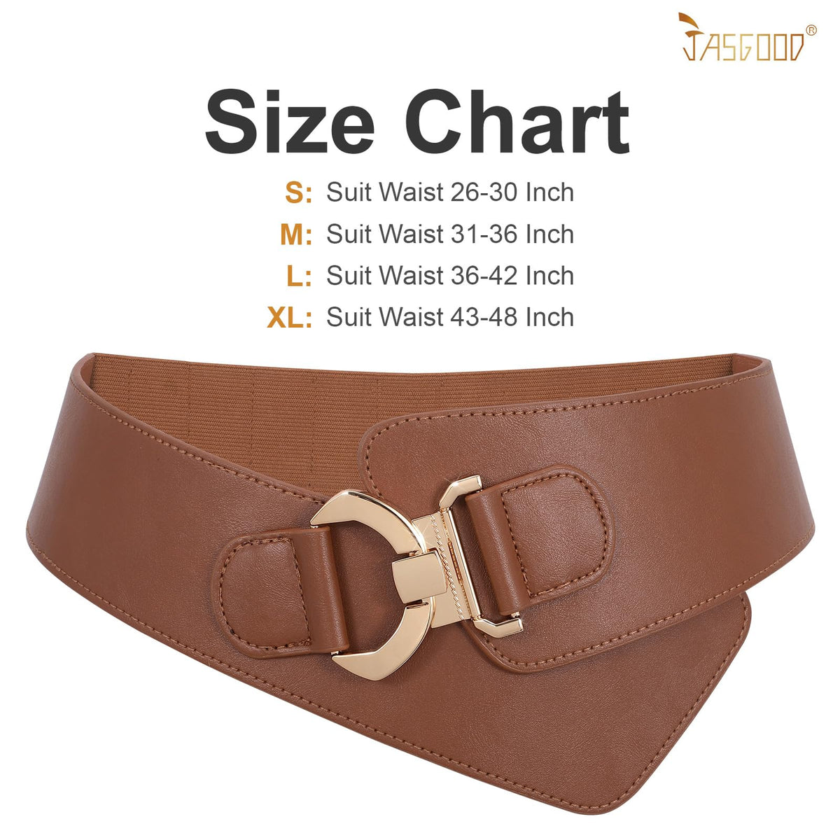 JASGOOD Women's Fashion Vintage Wide Elastic Stretch Waist Belt with Gold Interlock Buckle Halloween Belt (Brown,Suit Waist 36-42 Inch)