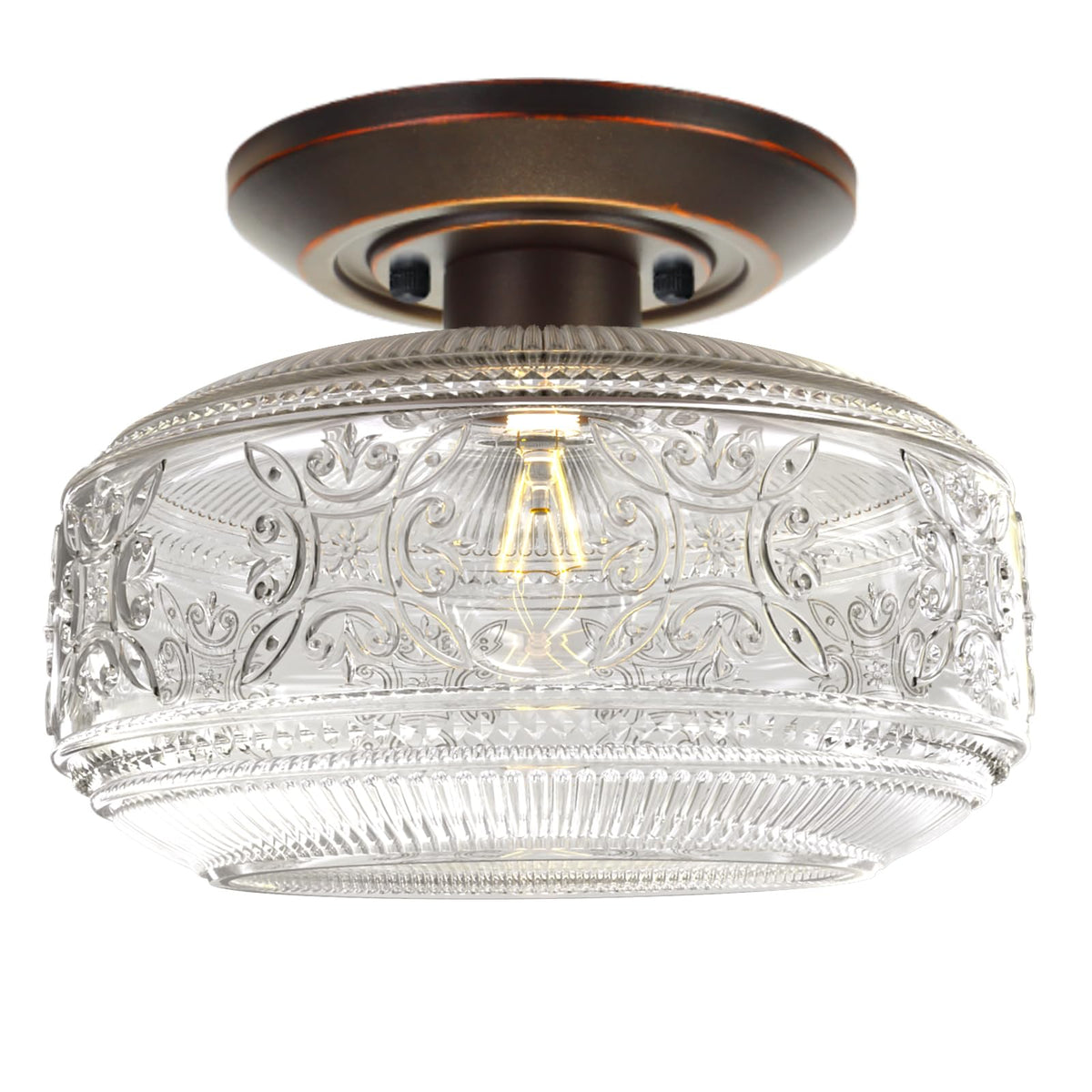 KnLnny Ware Flush Mount Ceiling Light, Oil Rubbed Bronze, Glass Shade, 9W Bulb Included, 9 Inch, for Hallway, Porch, Kitchen, Bedroom