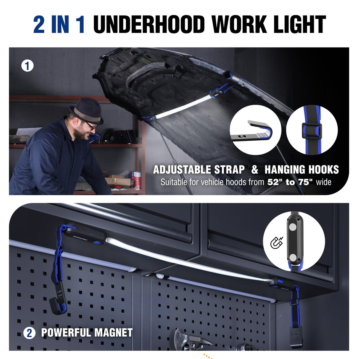 WORKPRO Rechargeable Underhood Work Light Bar, 25in LED, 3 Lighting Modes, Magnetic, for Car Repairing and Garage Use