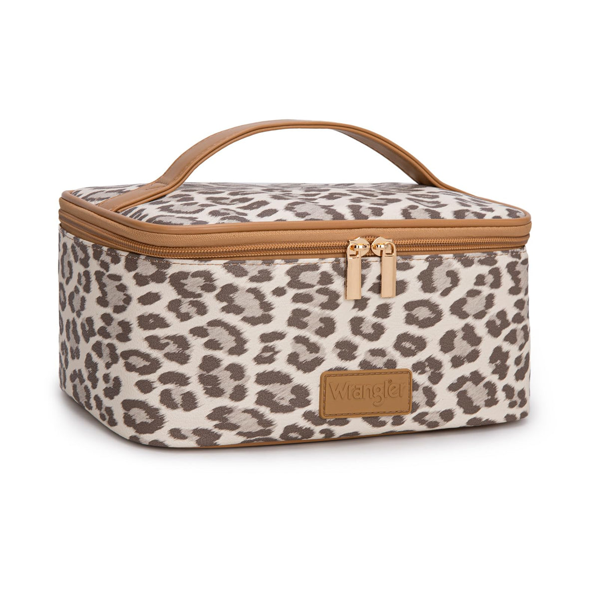Montana West X Wrangler Travel Makeup Bag 2pcs Set Large Cosmetic Bag with Makeup Brush Holder Portable Make Up Organizer Cute Toiletry Bag with Divider and Handle for Women Leopard