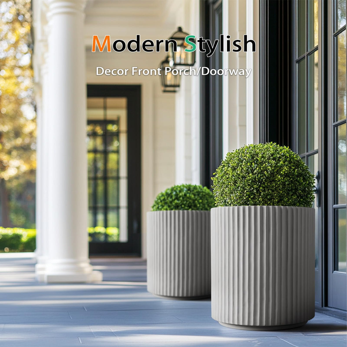 Heyzier Round Concrete Planter Outdoor Indoor, Large Cement Plant Pots for Flowers (Vertical Gray, 12 inch)
