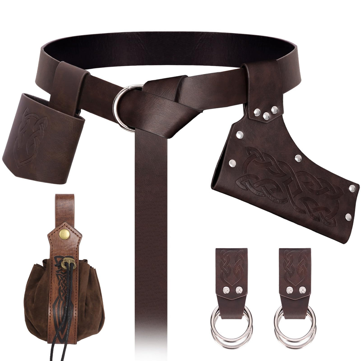 bcehyaa Medieval Renaissance Sword Belt Set - Pirate Costume Accessories with Skirt Hike Sword Frog Dagger Holster (Brown-A)