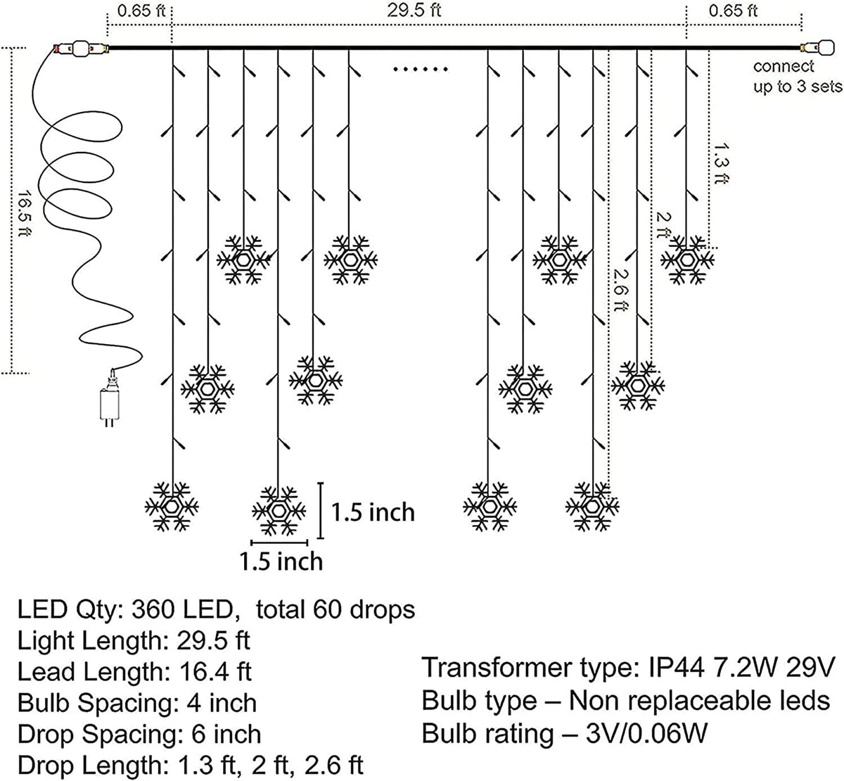 weillsnow 360 LED Icicle Christmas Lights, 29.5ft, 72 Drops, Waterproof, Multi-Colored, Model HB-360BCOI