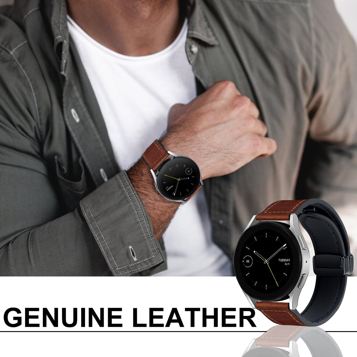 WestEagle Magnetic Leather Band Compatible with Samsung Galaxy Watch 7/6/5/4/Active 2 40mm 44mm/Watch 6 Classic 43mm 47mm/Watch 5 Pro 45mm/Watch 4 Classic 42mm 46mm, 20mm Strap for Men