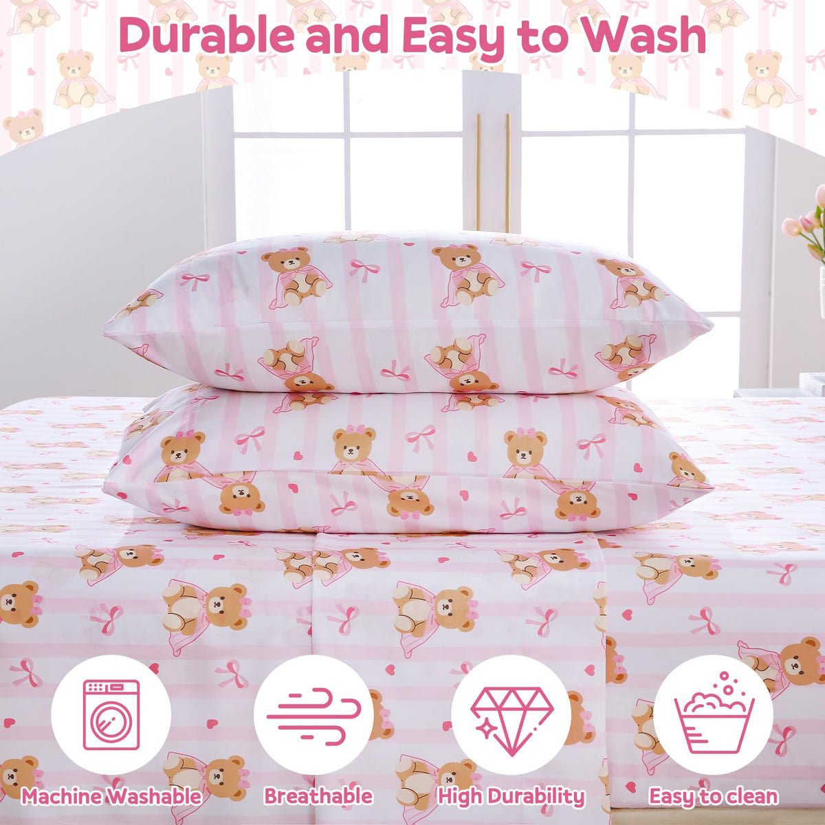 ChicView Queen Sheet Set Kids,4 Pieces Breathable Soft Microfiber Bedsheets for Child Boys Girls, Anti Pilling Deep Pockets Easy Care Bed Sheets, Teddy