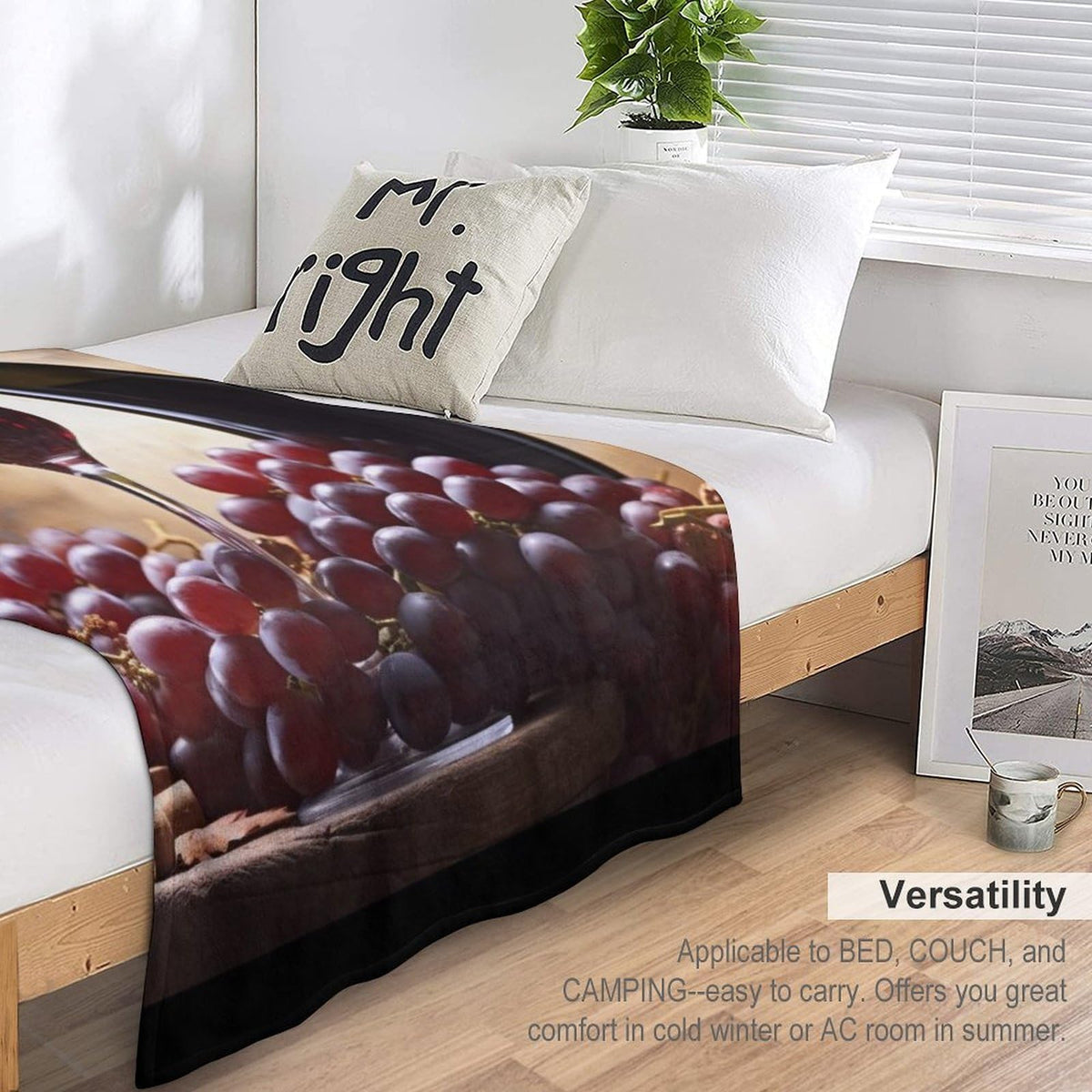 Vuiopuf Grape Wine Print Blanket Lightweight Wrinkle-Resistant for Cozy Lounging, Picnics, Yoga, Decor Gifting