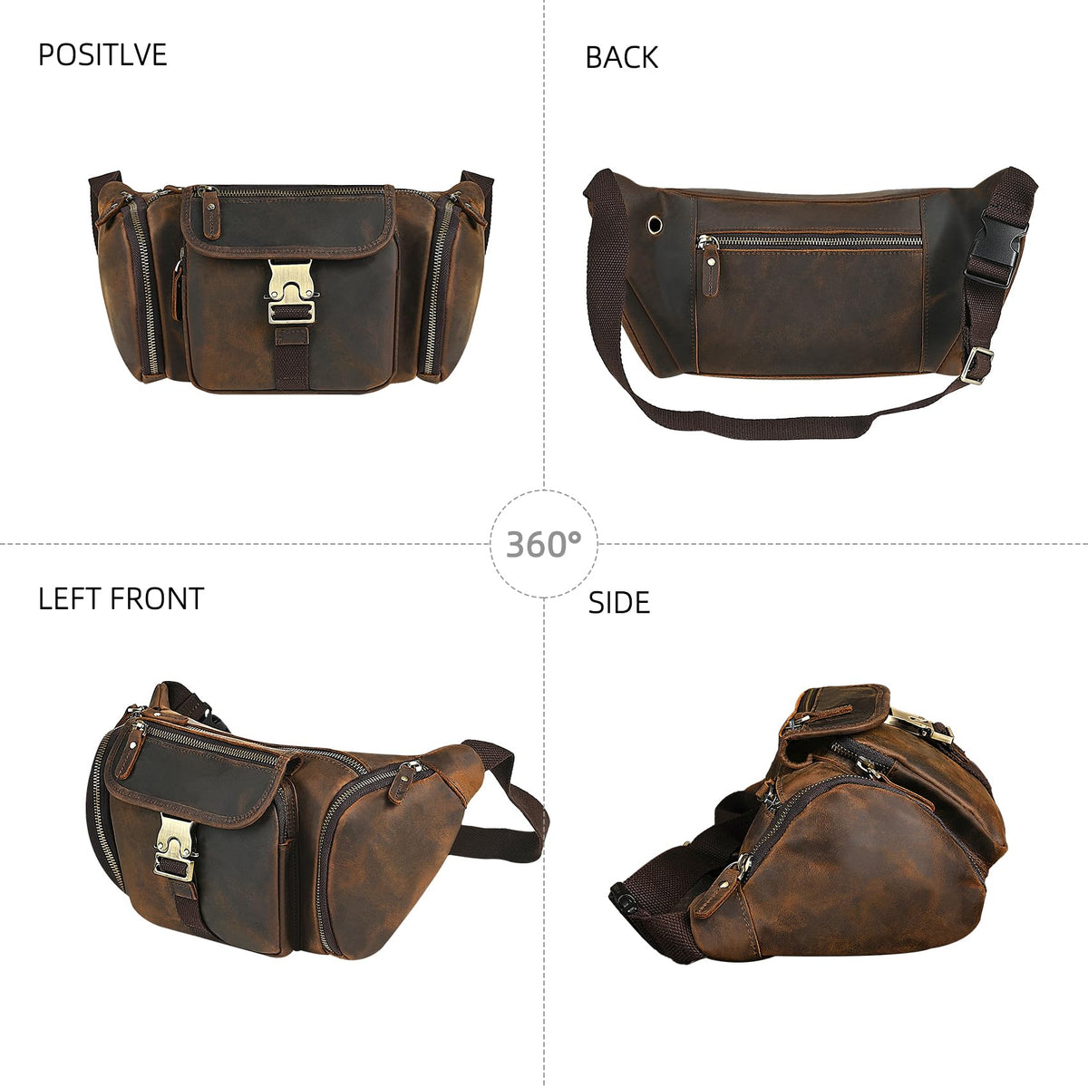 Handadsume Thick Crazy Horse Leather Hiking Riding Travel Outdoor Belt Bag Fanny Waist Pack Small Phone Pouch For Men Women 380 (388 Brown)