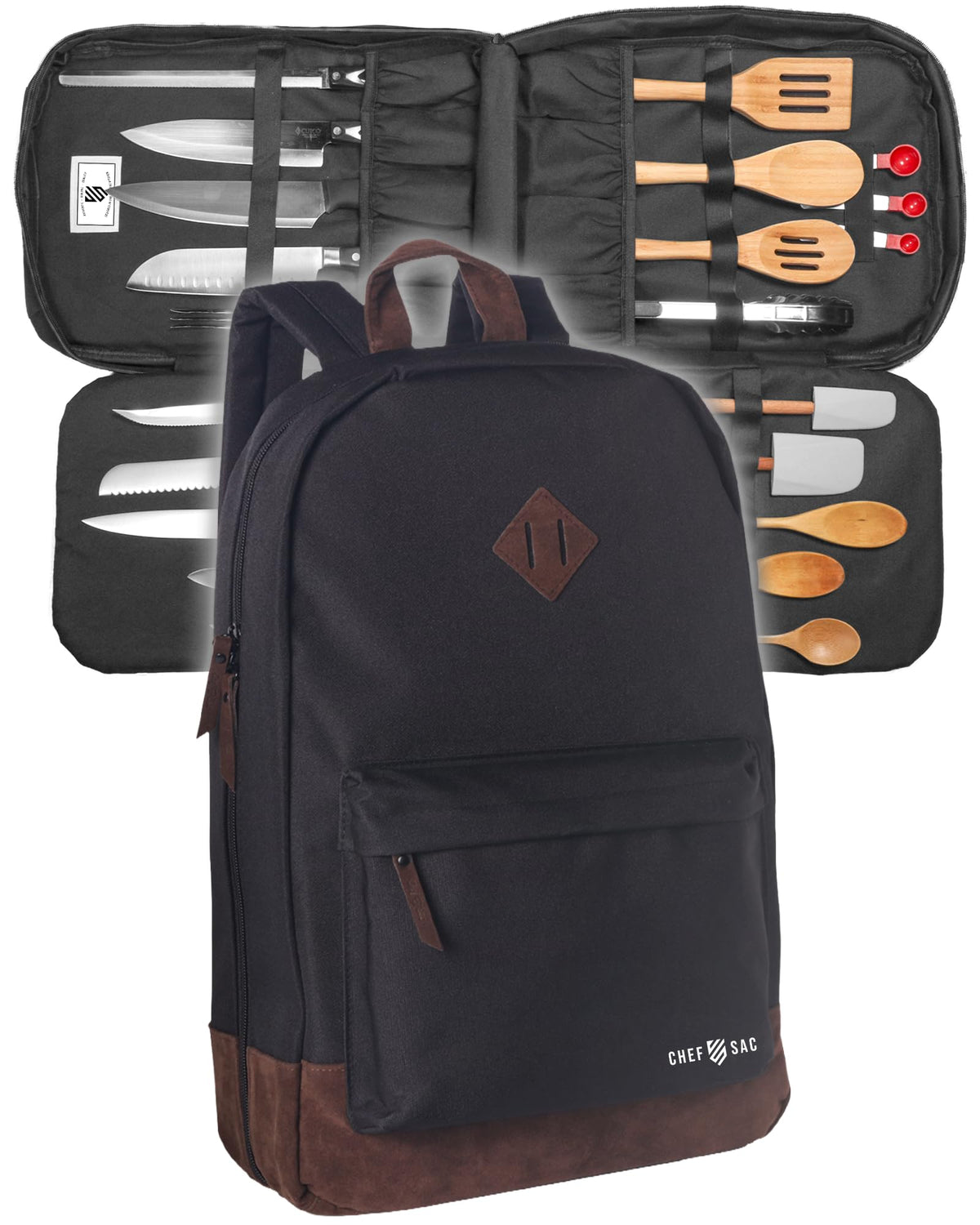 Chef Knife Backpack, Professional Knife Bag for Chefs and Culinary Students, Heritage Design, Reinforced Handles, YKK Zippers, Secure Knife Retention Panels, Durable Water-Resistant Fabric (Black)