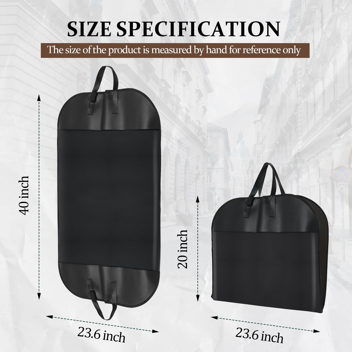 Garment Bags (2 Pack) - 40 Inch Premium PU Leather & Fabric Hanging Clothes Storage for Travel/Closet - Wrinkle-Free Suit Cover with Zipper & Handle for Shirts, Jackets, Coats, Dresses, Polo