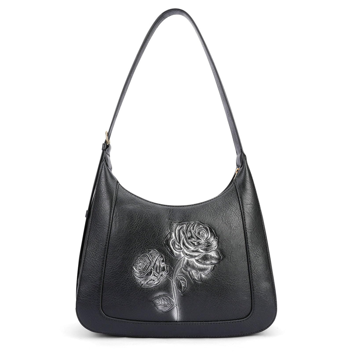 VIMUTI Small Shoulder Bag for Women, Vegan Leather Embossed Hobo Purse with Underarm Strap, Compact Daily Handbag (Black)