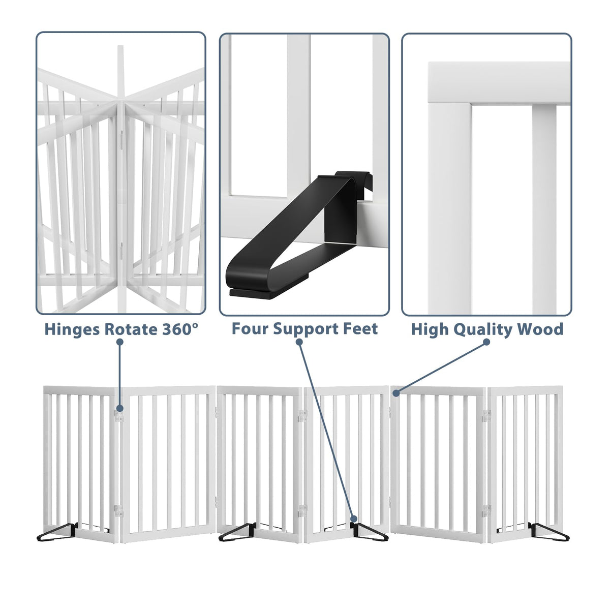Dog Gates for Doorways Extra Wide 110inches (9ft), Wooden Freestanding Pet Gates for Dogs with 4 Support Stands, Foldable Gates for Dogs Indoor