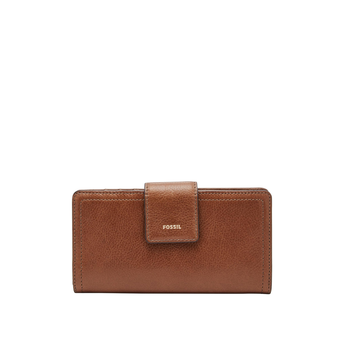 Fossil Women's Wallet, Logan Leather Wallet RFID Blocking Tab Clutch, Brown