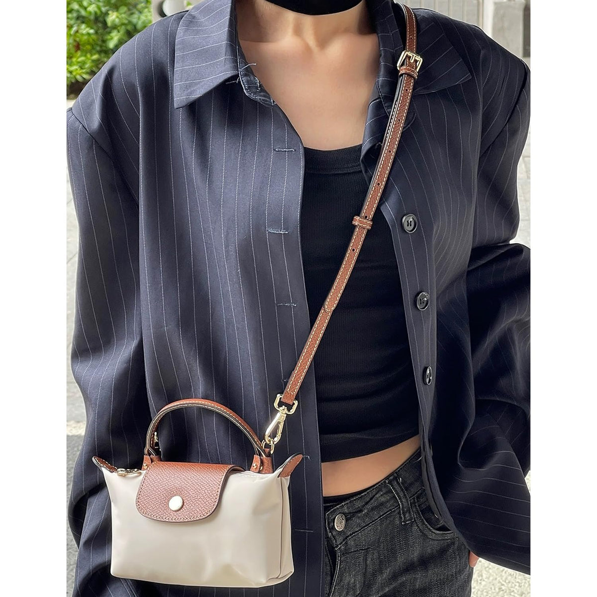 RYYXZXL Leather Purse Straps Replacement Shoulder Strap Leather Adjustable Crossbody Strap Suitable for Long champ Handbags（Brown+silver Hardware）