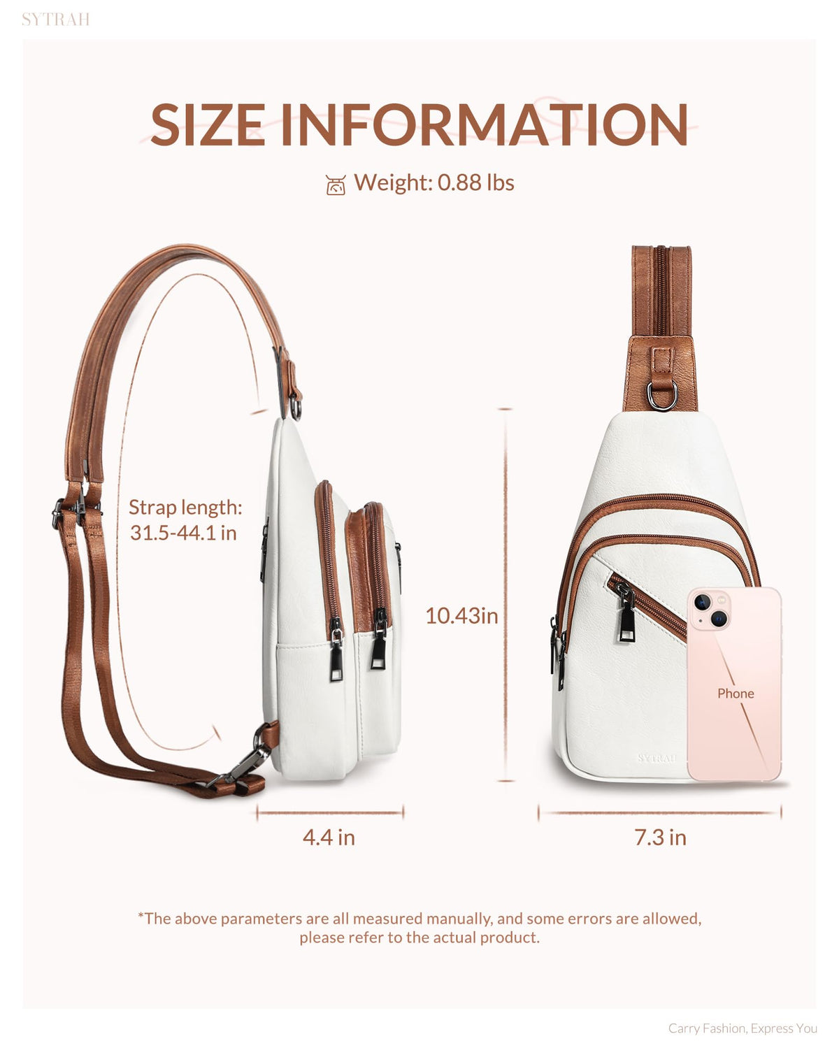 SYTRAH Sling Bag for Women, Crossbody Bags for Women Trendy Crossbody purse Vegan Leather Sling Backpack Chest Bag with Dual purpose Strap, Beige Brown