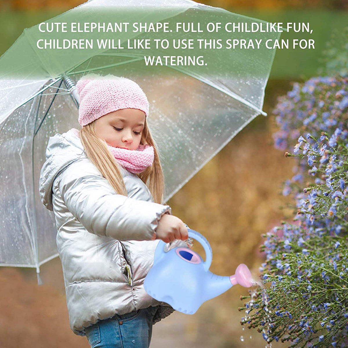 LOYUYU 0.4 Gallon Plastic Watering Can Small Lightweight Cute Indoor Outdoor Garden Plants, Watering Can with Shower Head Elephant: Blue