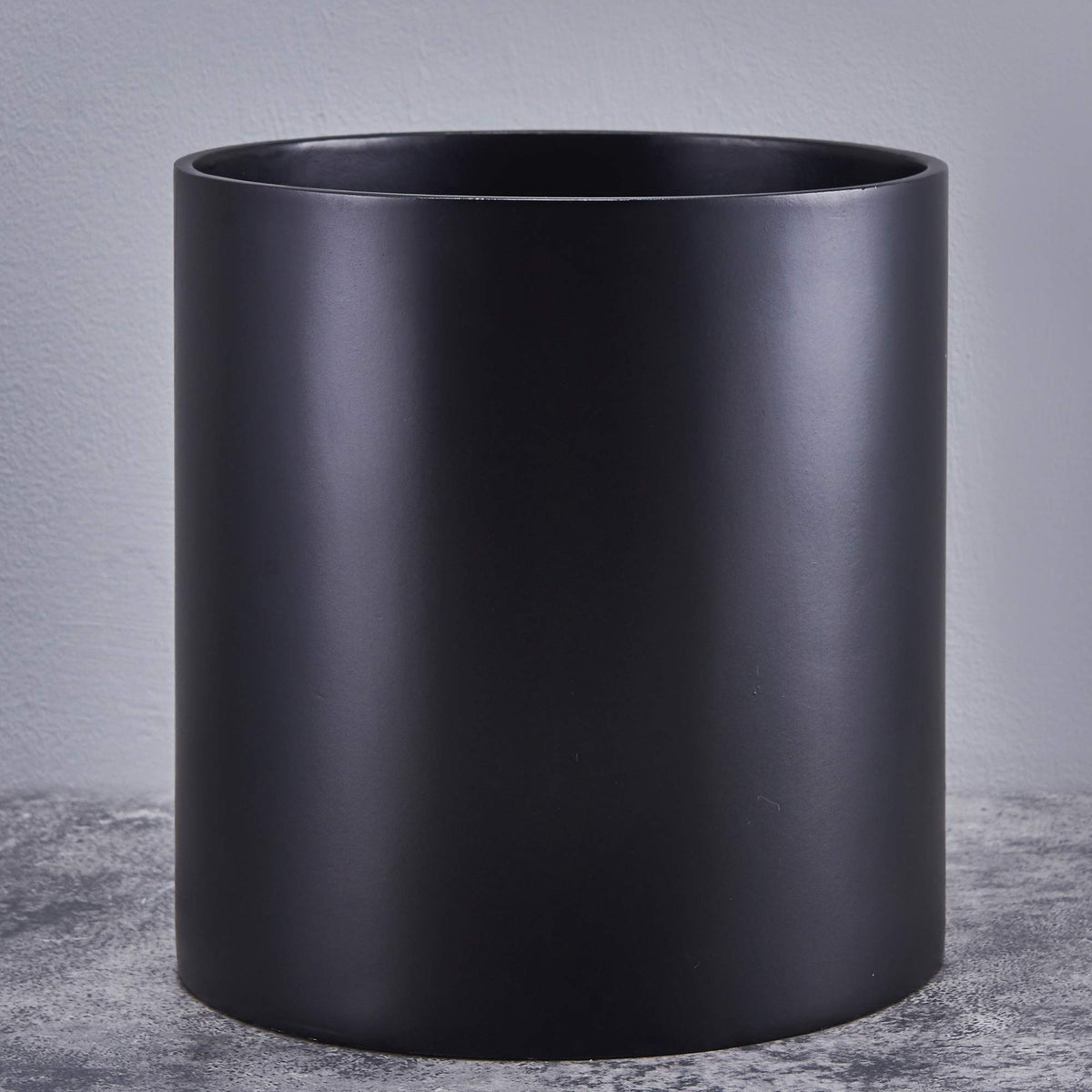 FaithLand 14 Inch Fiberstone Planter - Lightweight Modern Cylinder Plant Pot with Drainage Hole & Plug, Indoor Outdoor Use, Matte Black
