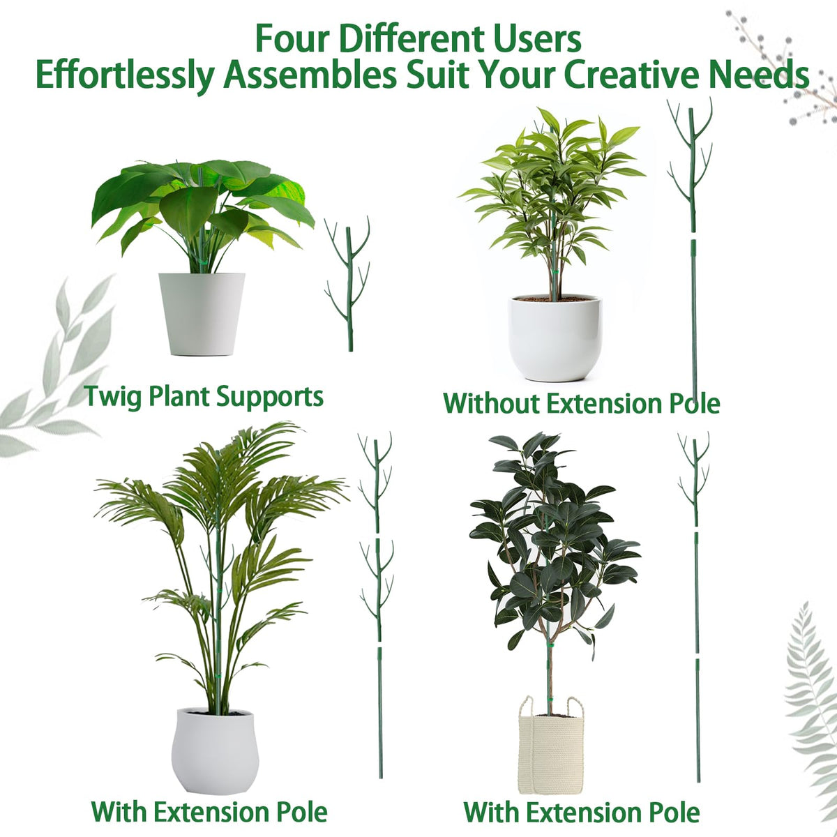 Kutoda 6-Pack Twig Plant Support Stakes Set with Blending Design, 28.8-Inch Towers for Indoor/Outdoor Plants