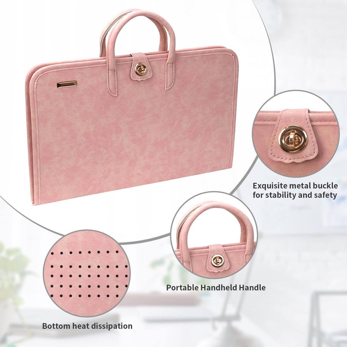 PU Laptop Sleeve Pink With Handle Protective Case Laptop Bag，Compatible with 15.6" Notebook(15.6 inch)