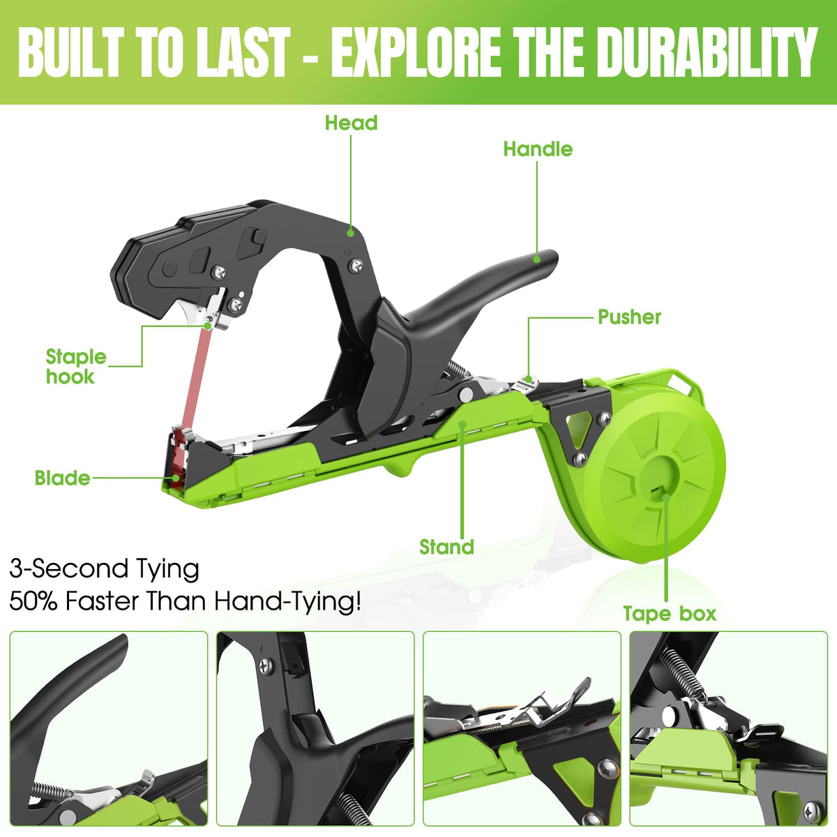 SWANSOFT Plant Tying Machine, Lightweight Plant Vine Tying Tape Machine Tool, Planting Tape Gun for Tomatoes, Grapes and Vegetable Garden, Come with 20000pcs Staples 20 Rolls (Green-New)