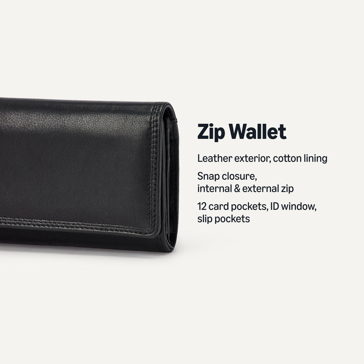Amazon Essentials Women's Long Flap Continental Leather Wallet, Black, One Size
