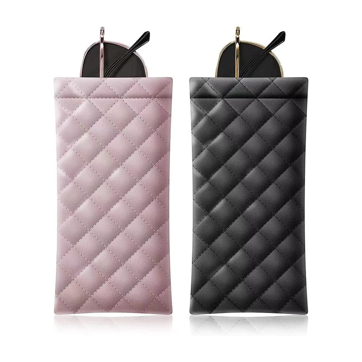 Thsdya Tec 2 PCS Pu Sunglass Organizer Pouch - Soft Squeeze Top Glasses Case Multipurpose Travel Eyeglass Case Bag (Black Pink)