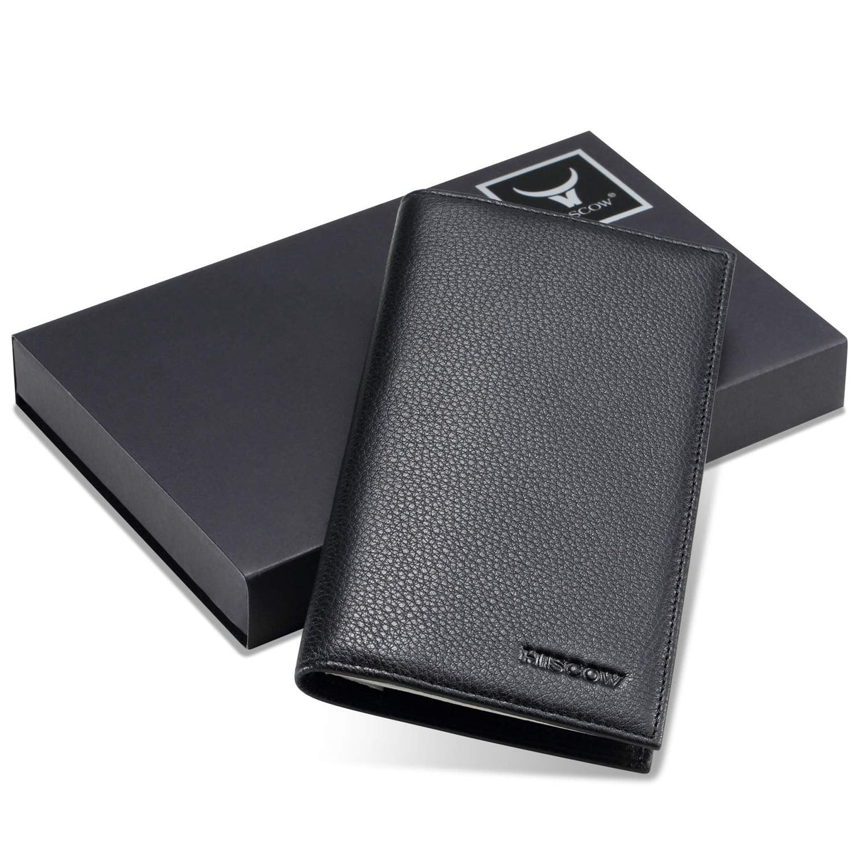 HISCOW Duplicate Checkbook Cover for Men & Women - Full Grain Leather (Pebbled Black)