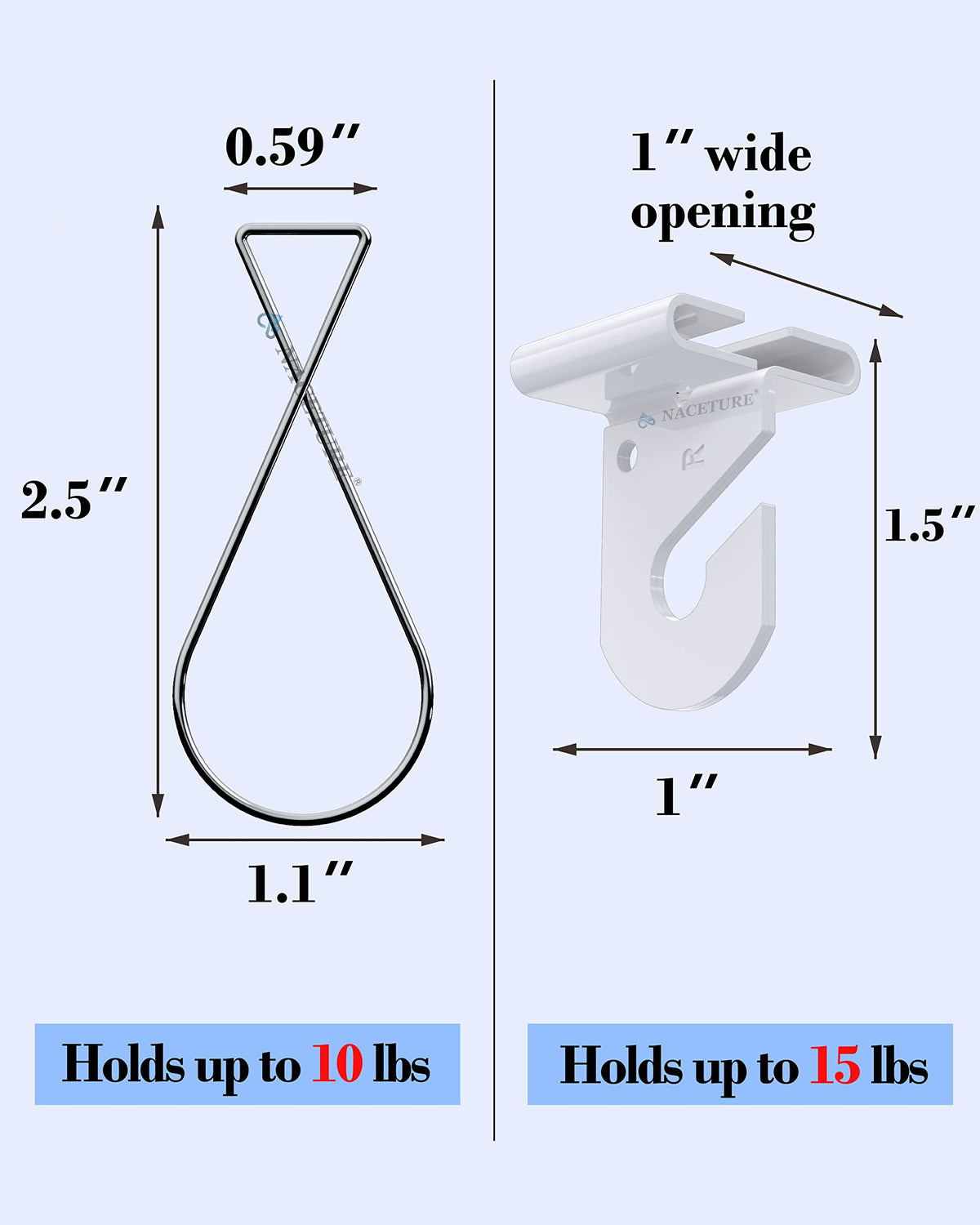NACETURE 75 PCS Drop Ceiling Hooks – 25 Heavy Duty Ceiling Hooks + 50 Clip-on Tile Hangers, No-Drill, Hold 15 lbs – for Hanging Lights, Decorations, Plants in Home, Office, Classroom