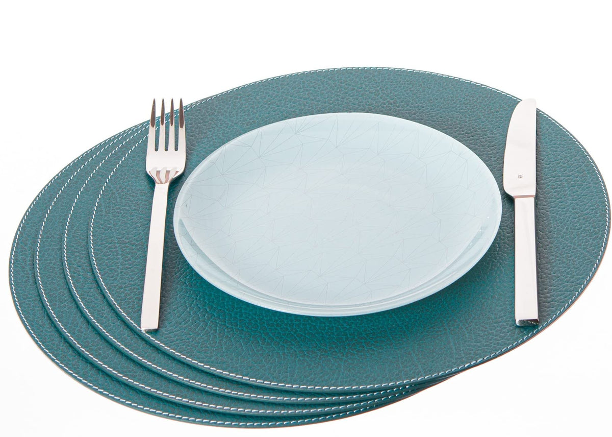 Nikalaz Round Placemats Set (Pack of 4) Recycled Leather Table Mats 15 inches, Kitchen Dining Table Decor by Nikalaz (Petroleum Green)