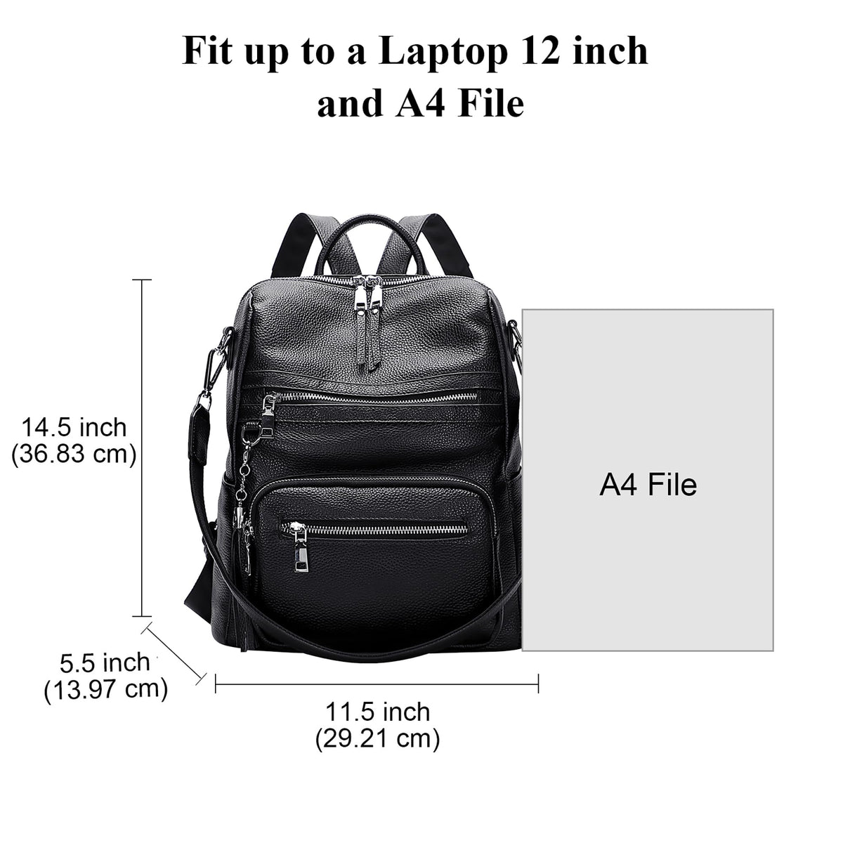 ALTOSY Genuine Leather Backpack Purse for Women Large Shoulder Bag With Laptop Compartment Multiple Pockets(S106 Black)