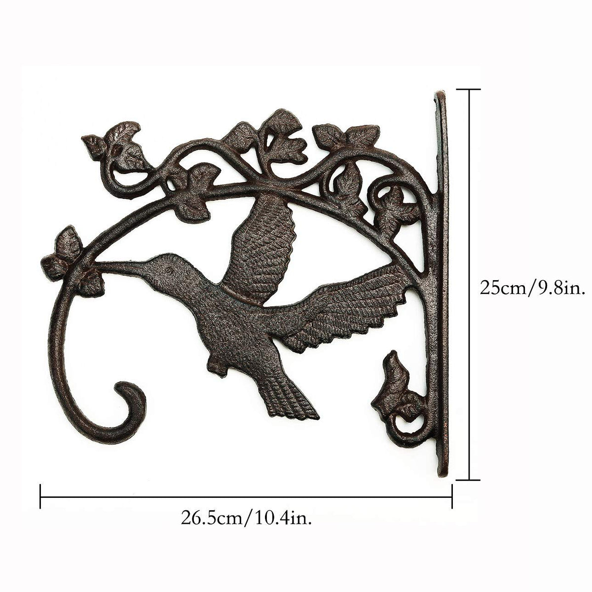 Sungmor Cast Iron Plant Hanger Wall Hooks, Heavy Duty Hanging Basket Brackets, Hummingbird Shape & 10.4 inch & 2PC Brown, Decorative Wall Hangers for Planters Lanterns Bird Feeders Houses Wind Chimes