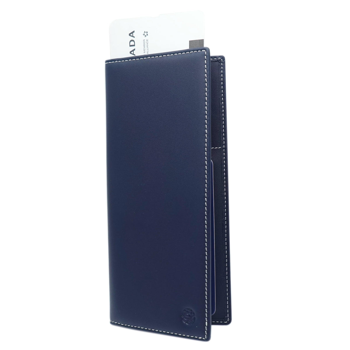 Pacer Go Genuine Leather RFID Blocking Long Passport Holder Passport Cover (Dark Blue)