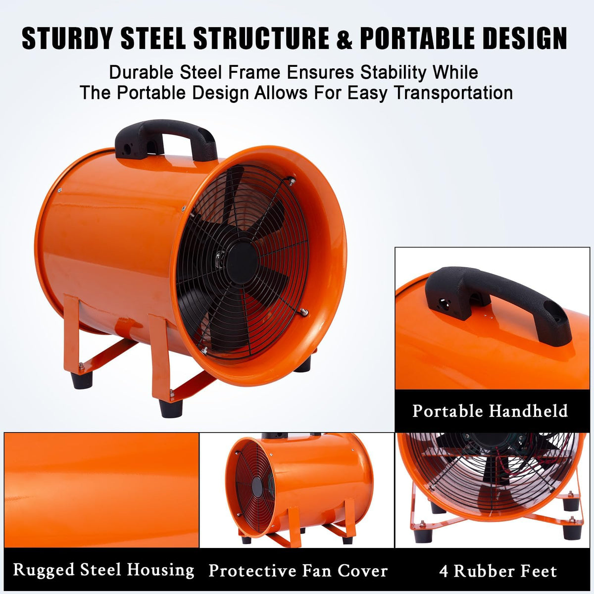 Garvee 12 in Utility Blower Exhaust Fan with 32.8 ft Duct, 3500 CFM Heavy Duty Industrial Blower Ventilation Fan, High Velocity Low Noise Extraction for Ventilating Workshops, Confined Space