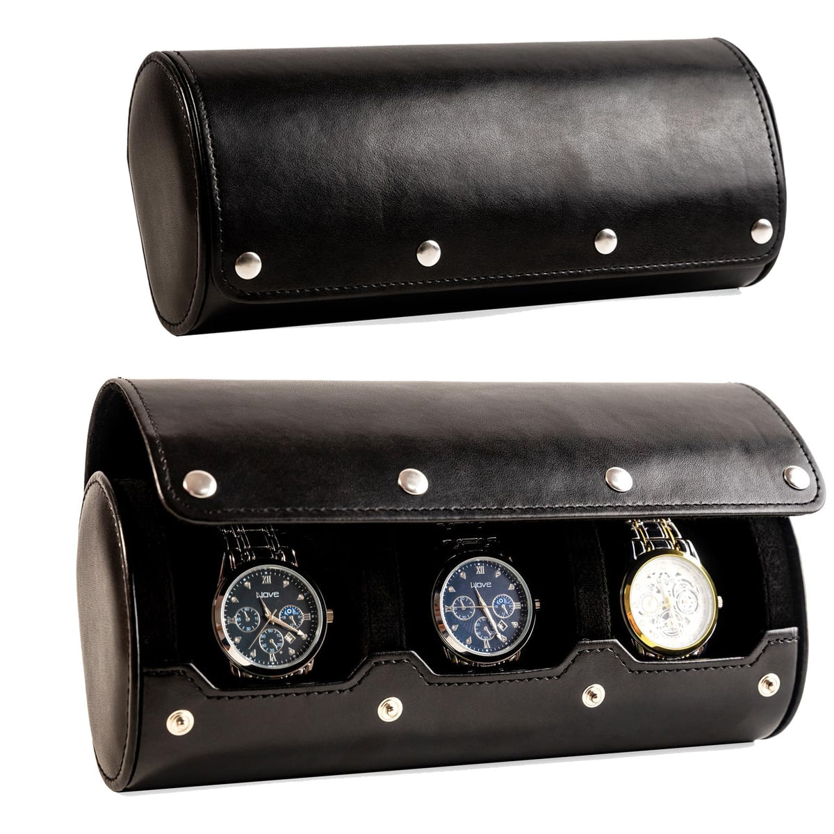 MR.OKAY 3 Watch Travel Case-Classic Leather Watch Case With Superb Texture.Portable Watch Roll Or Organizer For Storage And Display. Men's Great Gift For Traveling,100% Handmade by Artisans.
