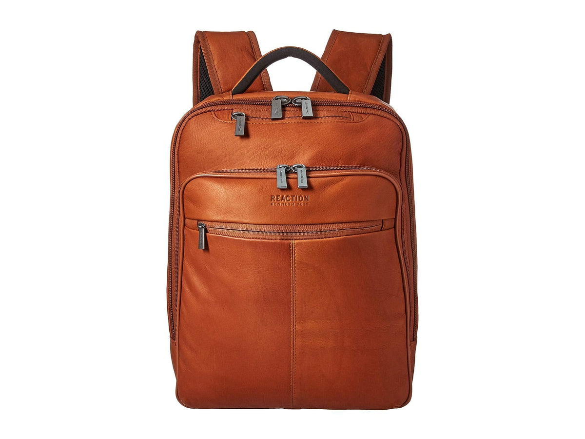 Kenneth Cole REACTION Colombian Leather 16" Manhattan Slim Laptop Travel Backpack, Cognac