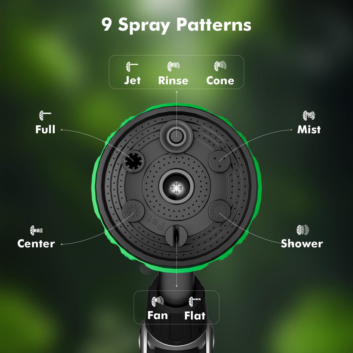 RESTMO 2-in-1 Watering Wand, Heavy Duty Metal Garden Hose Wand with 9 Spray Patterns, Multi-Function Hose Nozzle Sprayer with Thumb Flow Control, Ideal to Water Hanging Baskets and Shrubs