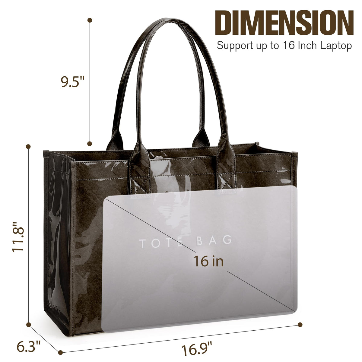 KALIDI PVC Tote Bag Women’s Kraft Paper Work Handbags Purses with Top Handle,Coffee