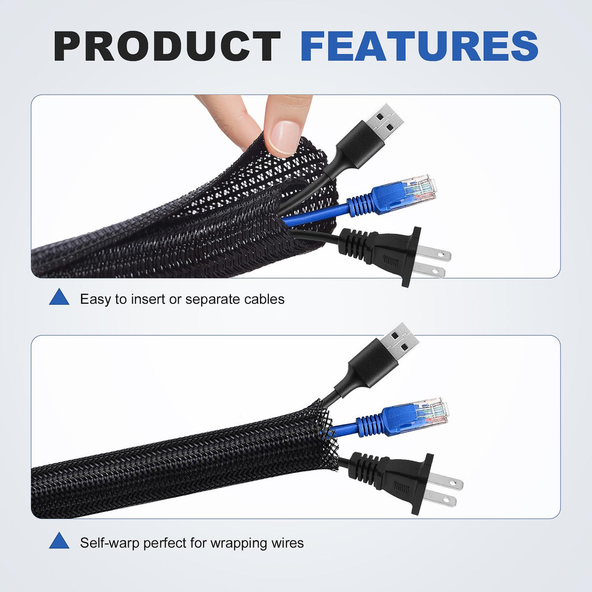 ELECFUN 16ft - 1 inch Cable Management Sleeve Cord Protector, Split Wire Loom for USB TV Computer, Braided Wire Cover Hider Organizer Tubing Protect Cat Dog from Chewing, Black