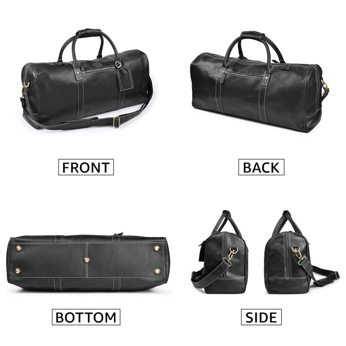Leather Village Leather Duffel Bags for Men & Women-Stylish Travel Weekender Carry-On Sports Gym Overnight Luggage Bag - 20 Inch - Black