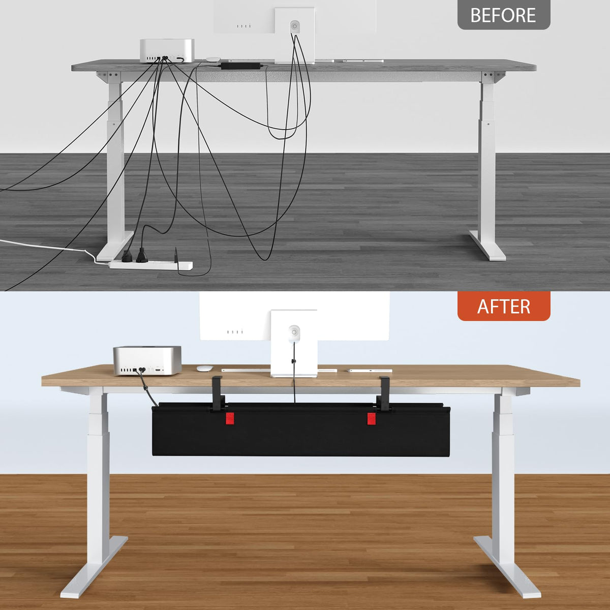 Univivi No Drill Under Desk Cable Management Tray, 36" Cord Organizer for Table, Clamp/Screw Mount Desk Cable Management, Premium Fabric Cable Management Tray for Office, Home