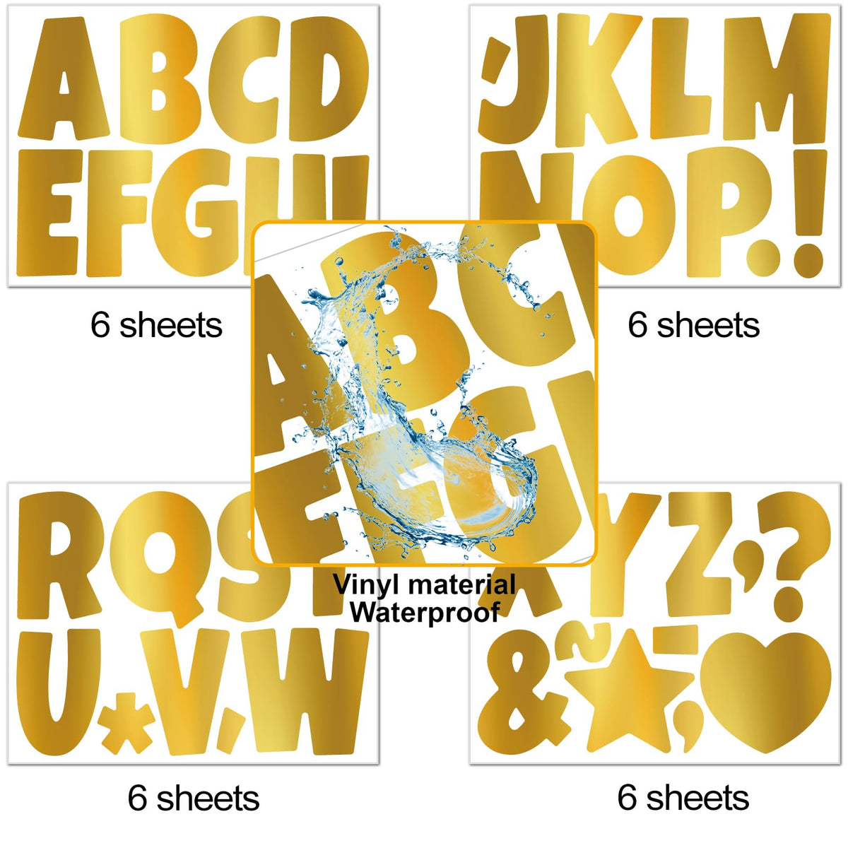 Bemeol 234 Pieces 4 Inch Bulletin Board Letters Alphabet Cutout Letter for Bulletin Board Display Home Classroom School Decor(Gold)