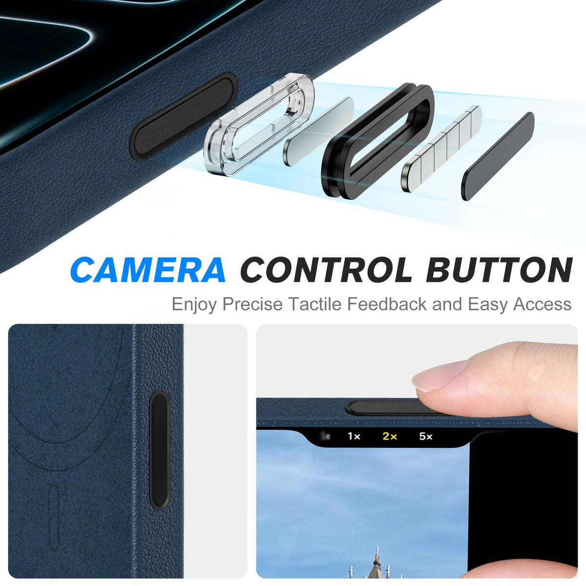 SHIELDON Genuine Leather Case for iPhone 17 Pro Max 6.9" 2025, [Camera Button Updated], Compatible with Magsafe, Magnetic Wireless Charging, Slim Fit, Non-Slip, Anti-Scratch, Shockproof - Navy Blue