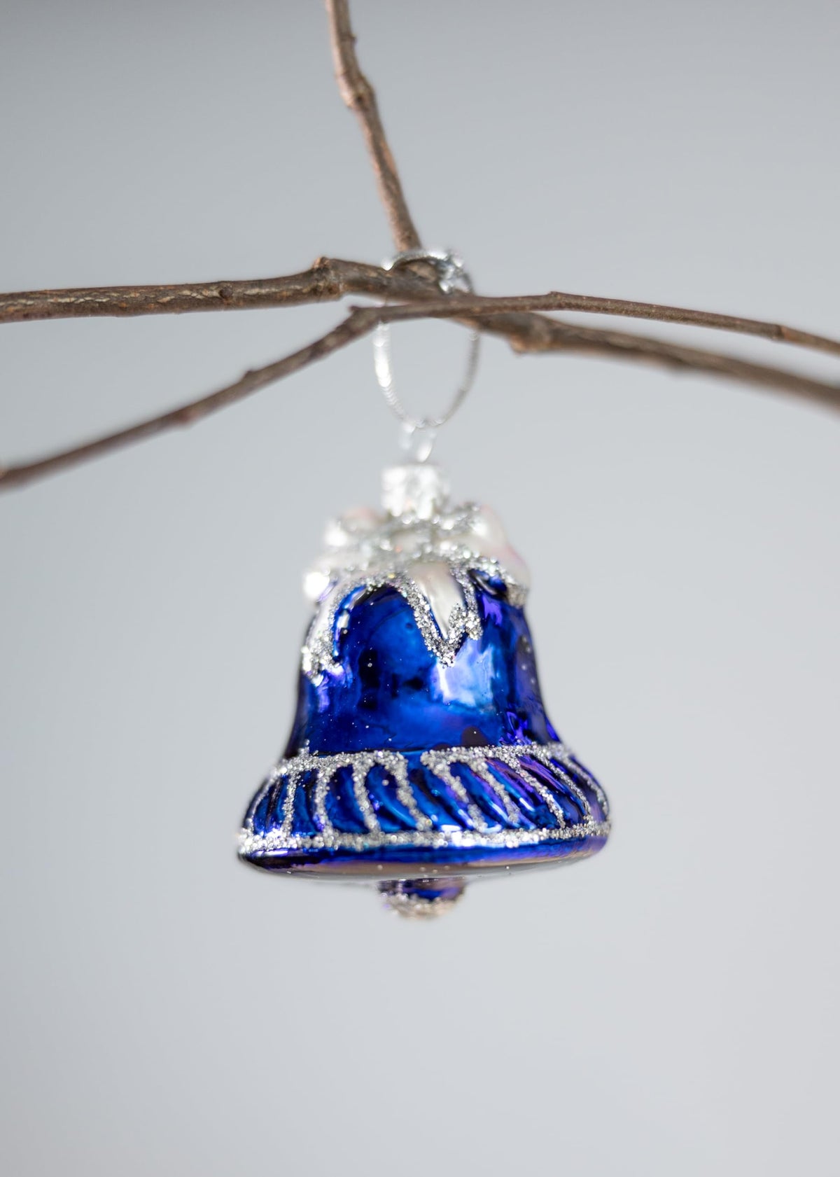 Polish Gallery Small Christmas Ornaments Blue Jingle Bell Handcrafted Mouth Blown Glass Christmas Ornaments in Bulk Small Ornaments for Crafts Made in Poland